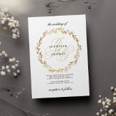Simple white gold leaf monogram initials Wedding Einladung