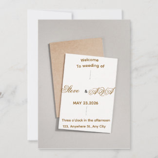 Simple White & Gold Wedding Invitation Einladung