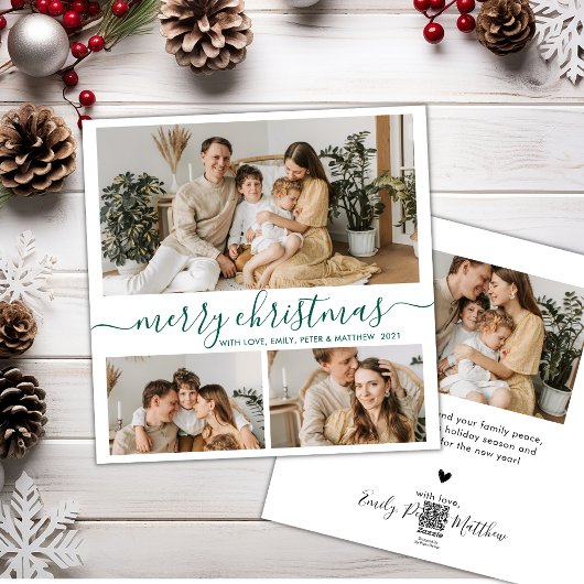 Simple White Green 3 Foto Collage Weihnachten
