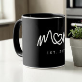 Simple White Heart  Script  Modern Mom Established Tasse
