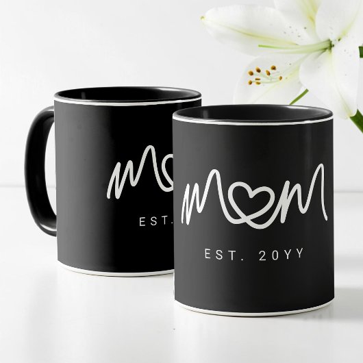 Simple White Heart  Script  Modern Mom Established Tasse