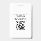 Simple White Logo And QR Code Employee ID  Photo Ausweis (Rückseite)