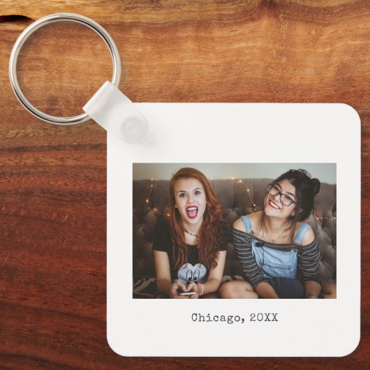Simple White Minimalist Photo Keepsake Schlüsselanhänger (Vorderseite)