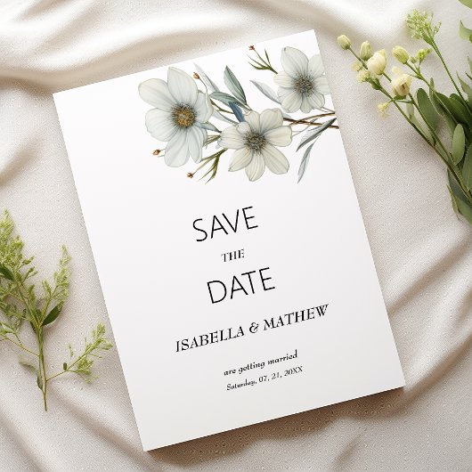 Simple white mint spring floral Save the Date Einladung