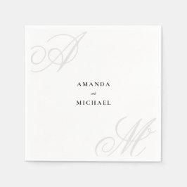 Simple White Modern Edge Elegant Monogram Wedding Serviette