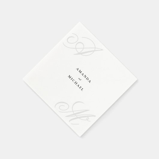 Simple White Modern Edge Elegant Monogram Wedding Serviette (Ecke)