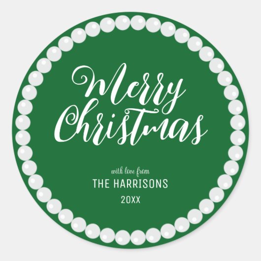 Simple White Pearl Green Christmas Runder Aufkleber (Vorderseite)