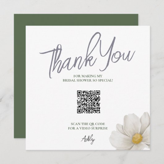 Simple White QR Code Bridal Shower Thank You Card Dankeskarte (Vorne/Hinten)