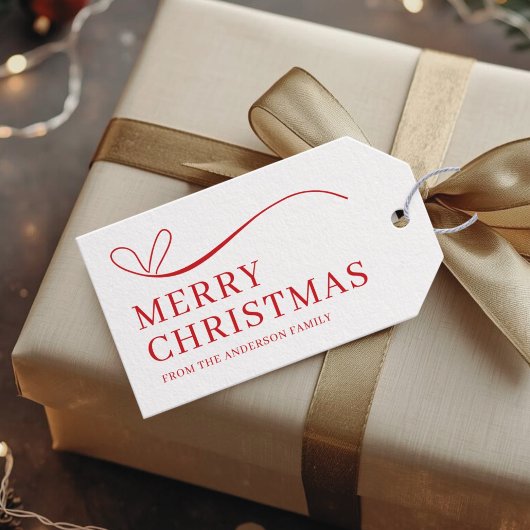 Simple white red modern Merry Christmas Geschenkanhänger