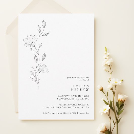 Simple Wildflower Minimalist Chic Elegant Wedding Einladung