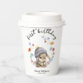 Simple Wildflower Woodland Bunny 1st Birthday Pappbecher (Rückseite)
