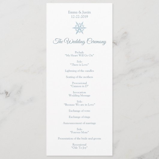 Simple Winter Silver Blue Snowflake Weihnachten Programm (Rückseite)