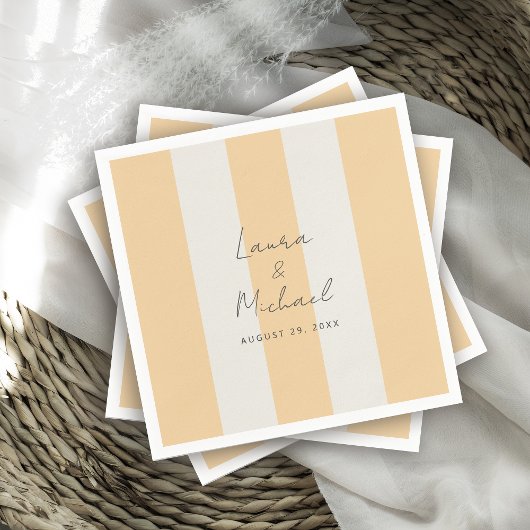 Simple Yellow and Off-White Cabana Stripes Wedding Serviette