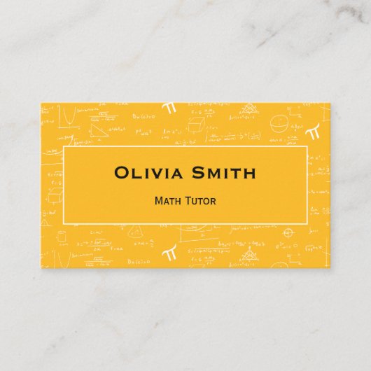 Simple Yellow Math Tutor Teacher Formula Pattern Visitenkarte (Vorderseite)