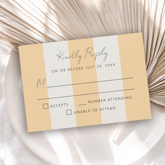 Simple Yellow OffWhite Cabana Stripes Wedding RSVP Karte