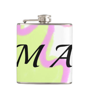Simple yellow pink watercolor add your monogram flachmann
