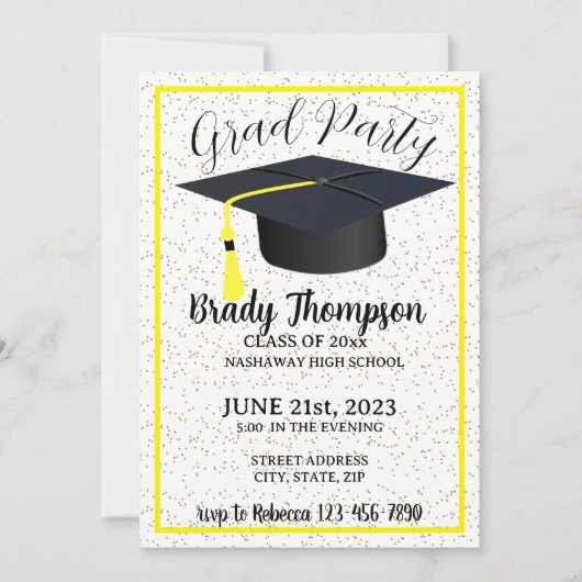 Simple Yellow Two Foto Graduation Party Einladung (Vorderseite)