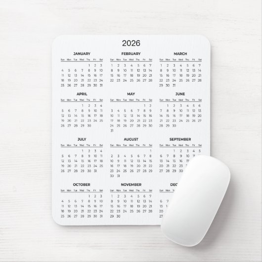 Simple Yet Elegant 2026 Calendar | Mousepad (Mit Mouse)