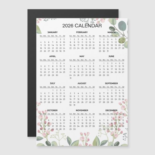 Simple Yet Elegant Floral 2026 Calendar | Magnet (Vorne/Hinten)