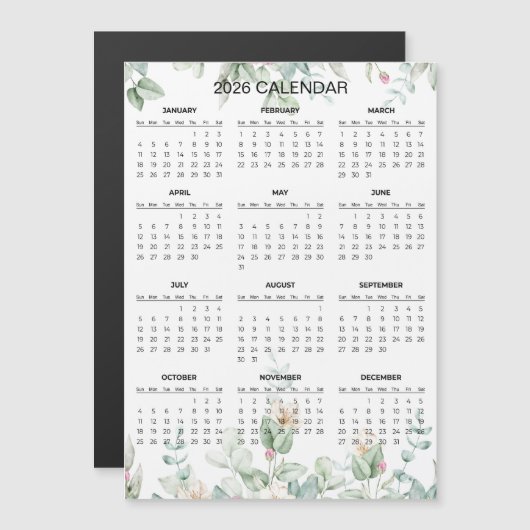Simple Yet Elegant Floral 2026 Calendar  | Magnet (Vorne/Hinten)