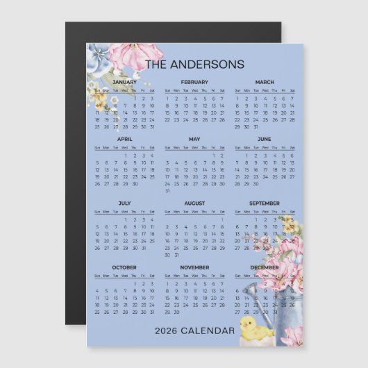 Simple Yet Elegant Floral 2026 Calendar | Magnet (Vorne/Hinten)