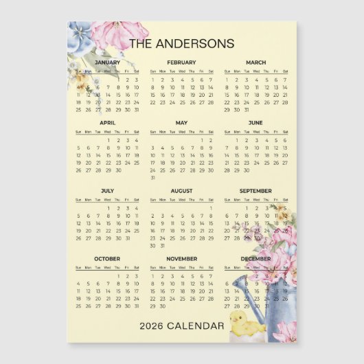 Simple Yet Elegant Floral 2026 Calendar  | Magnet (Vorderseite)