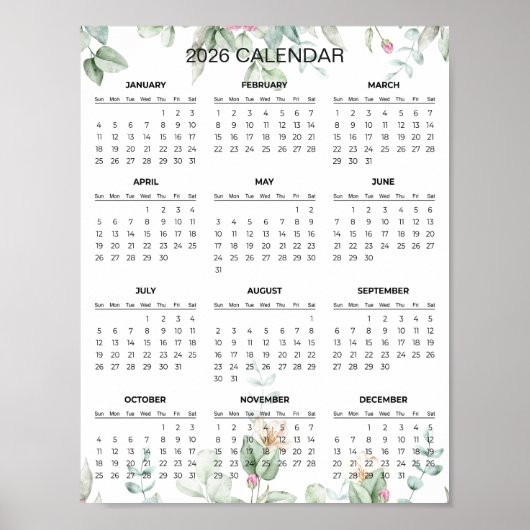 Simple Yet Elegant Floral 2026 Calendar | Poster (Vorne)