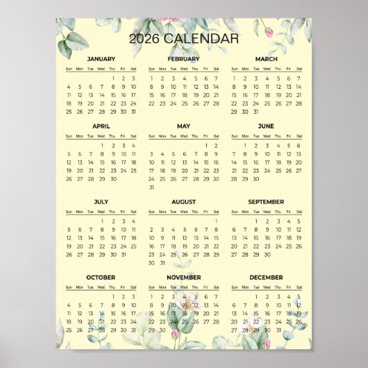 Simple Yet Elegant Floral 2026 Calendar | Poster (Vorne)
