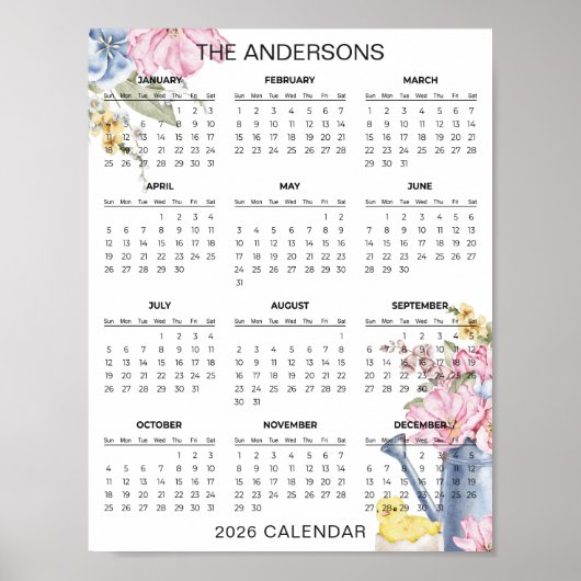 Simple Yet Elegant Floral 2026 Calendar | Poster (Vorne)