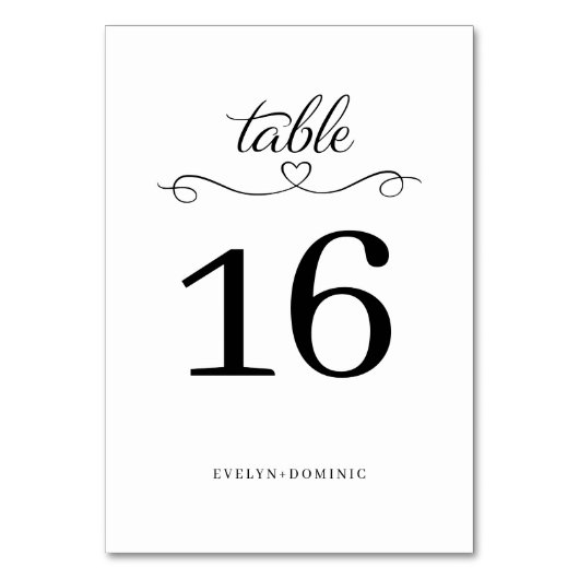Simple yet Elegant Script Heart Wedding Tischnummer (Rückseite)