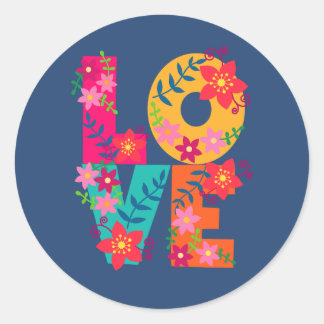 Simplemente la palabra amor y flores. T-Shirt Runder Aufkleber