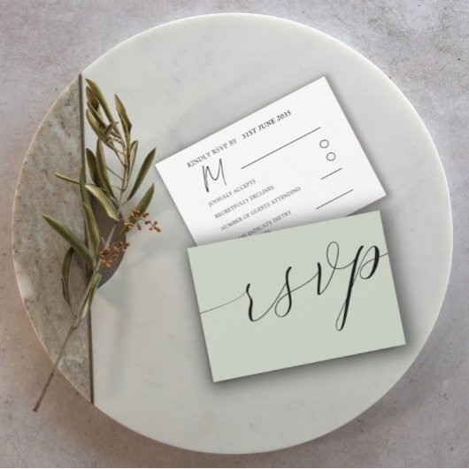SimpleSage Green Calligraphy Wedding RSVP Karte