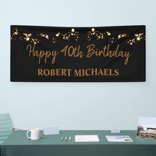 Simplistic Black & Gold Happy Birthday Banner (Messe)