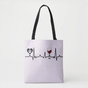Simplistic Black Paws and Wine Heartbeat Tasche