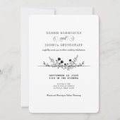 Simplistic Black White Floral Wedding Invitation  Einladung (Vorderseite)