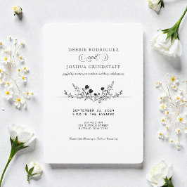 Simplistic Black White Floral Wedding Invitation  Einladung