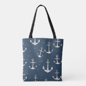 Simplistic Blue and White Fun Anchor Muster Tasche (Rückseite)