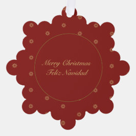 Simplistic Red und Golden Christmas Bilingual Ornament Karte
