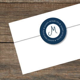 Simplistic Snowflakes Happy Holidays Blue Runder Aufkleber