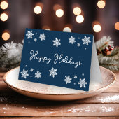 Simplistic Snowflakes Happy Holidays Blue Runder Aufkleber