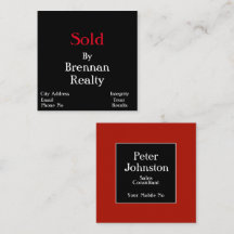Simplistic Square Black/Red Realty Business Card