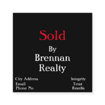 Simplistic Square Black/Red Realty Business Card