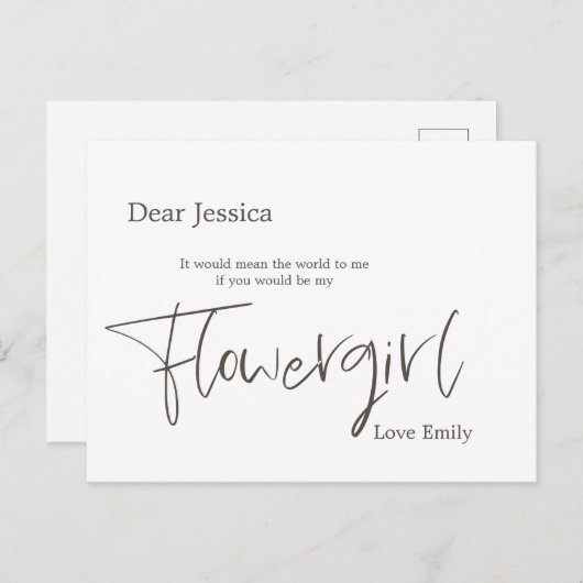 Simplistic Stylistic Brown Script Blumengirl Reque Postkarte (Vorne/Hinten)