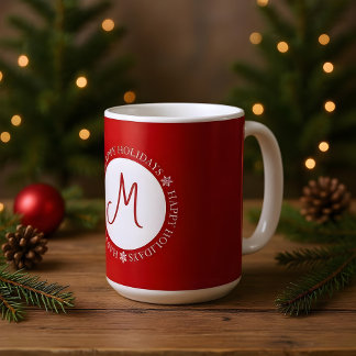 Simplistische Schneeflocken Happy Holidays Red Mon Kaffeetasse