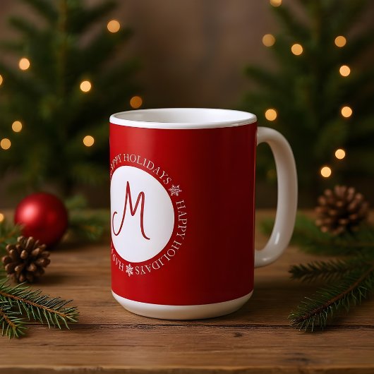 Simplistische Schneeflocken Happy Holidays Red Mon Kaffeetasse