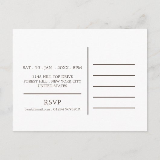 Simplistische Typografie, Party zur Haushaltserwär Einladungspostkarte (Rückseite)