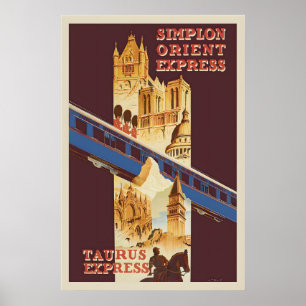 Simplon Orient Express Reise mit dem Zug Vintage Poster