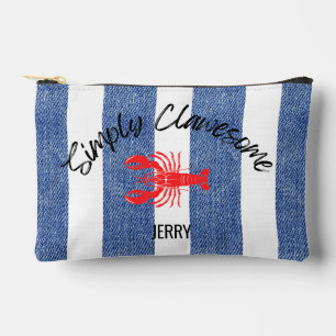 "Simply Clawesome" Lobster auf Denim Stripe Patter Zubehörtasche