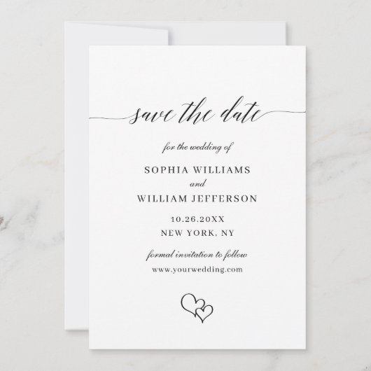 Simply Elegant 3 Photo Wedding Heart Save The Date (Rückseite)