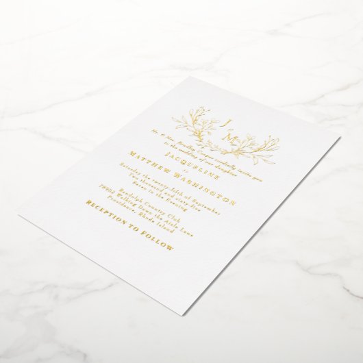Simply Elegant Foliage White Wedding Gold Folieneinladung (Gedreht)